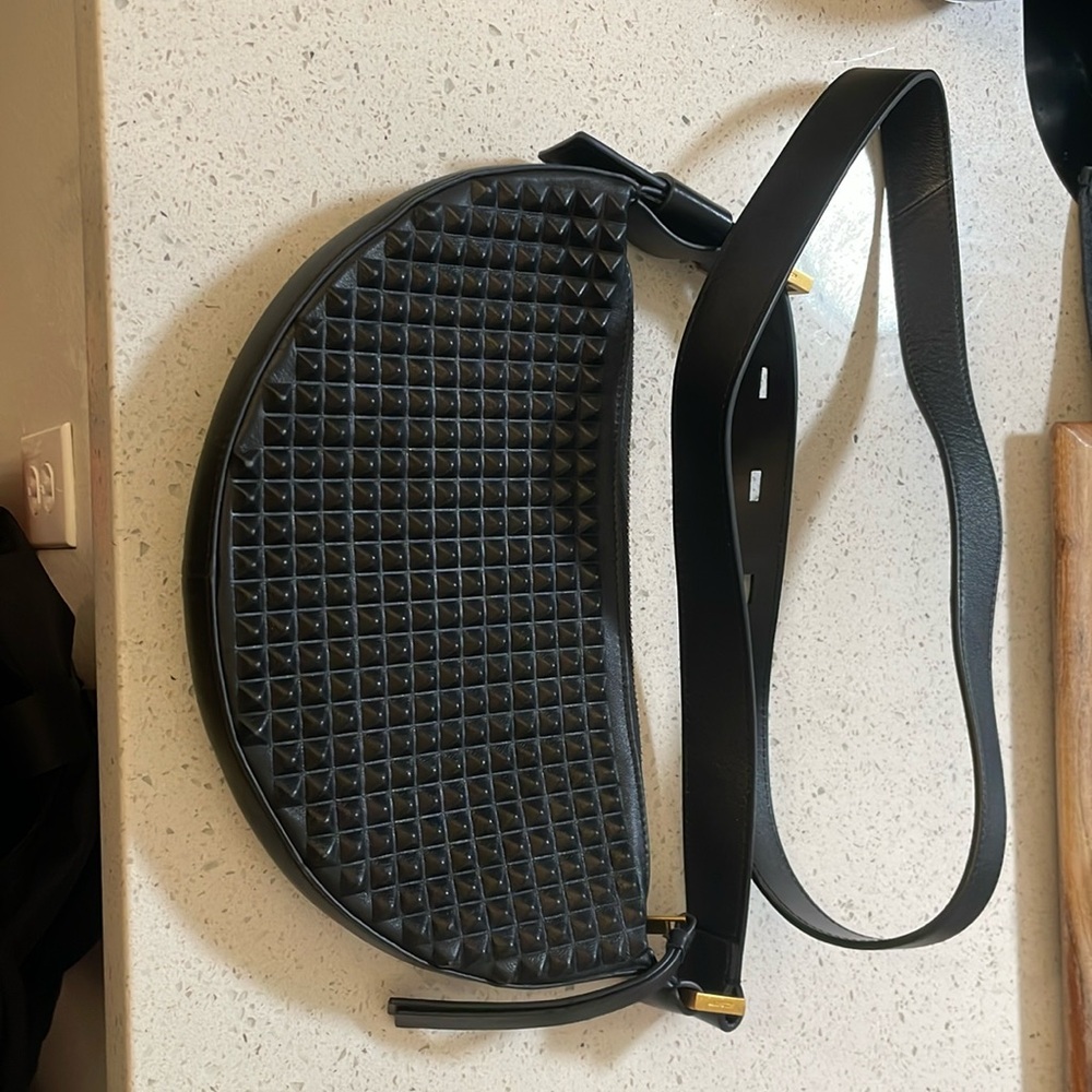 AllSaints Half Moon Studded Leather Crossbody Bag